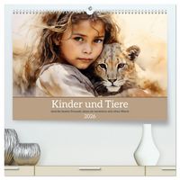 Produktbild: Kinder und Tiere (hochwertiger Premium Wandkalender 2026 DIN A2 quer), Kunstdruck in Hochglanz