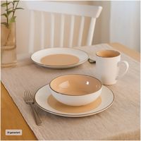 Produktbild: HTI-Living Kombiservice 16-teilig Metallicrand Cremewei&szlig; Hellbraun