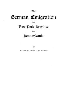 Produktbild: German Emigration from New York Province Into Pennsylvania