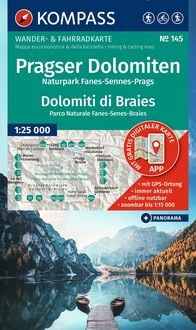 Produktbild: KOMPASS Wanderkarte 145 Pragser Dolomiten, Naturpark Fanes-Sennes-Prags / Dolomiti di Braies, Parco Naturale Fanes-Senes-Braies 1:25.000