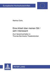 Produktbild: &laquo;Eine Arbeit &uuml;ber meinen Stil / sehr interessant&raquo;