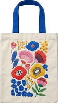 Produktbild: Bunte Blumengr&uuml;&szlig;e Bestickter Stoffbeutel beige