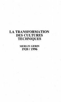 Produktbild: La transformation des cultures techniques