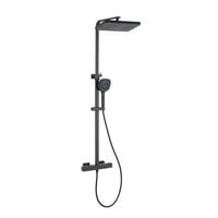 Produktbild: Premium Duschsystem mit Armatur Mod. Cuadro Schwarz, Regenduschkopf und Handbrause mit 3 Funktionen