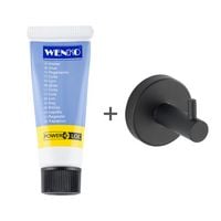 Produktbild: Wandhaken Mod. Bosio inkl. Kleber, Schwarz matt, Befestigen ohne bohren - Power-Loc&reg;