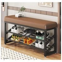 Produktbild: HTI-Living Schuhregal Metall 2 Ebenen mit Sitzkissen Braun
