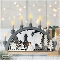 Produktbild: HTI-Living Moderner Schwibbogen LED Holz Grau mit Weihnachtsmotiv und 7 LED Kerzen