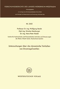 Produktbild: Untersuchungen &uuml;ber das dynamische Verhalten von Stromregelventilen