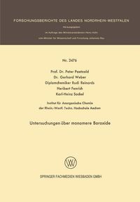 Produktbild: Untersuchungen &uuml;ber monomere Boroxide