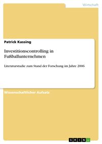 Produktbild: Investitionscontrolling in Fu&szlig;ballunternehmen