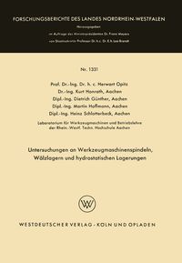 Produktbild: Untersuchungen an Werkzeugmaschinenspindeln, W&auml;lzlagern und hydrostatischen Lagerungen
