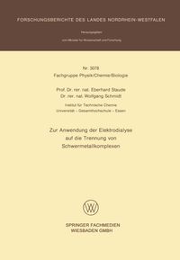Produktbild: Zur Anwendung der Elektrodialyse auf die Trennung von Schwermetallkomplexen