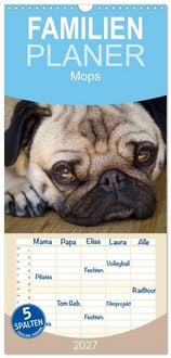 Produktbild: Familienplaner 2027 - Mops mit 5 Spalten (Wandkalender, 21 x 45 cm) CALVENDO