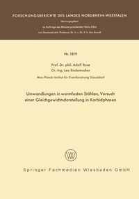 Produktbild: Umwandlungen in warmfesten St&auml;hlen, Versuch einer Gleichgewichtsdarstellung der Karbidphasen