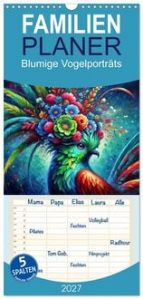 Produktbild: Familienplaner 2027 - Blumige Vogelportr&auml;ts mit 5 Spalten (Wandkalender, 21 x 45 cm) CALVENDO
