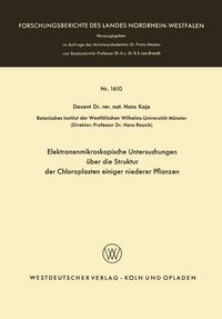 Produktbild: Elektronenmikroskopische Untersuchungen &uuml;ber die Struktur der Chloroplasten einiger niederer Pflanzen