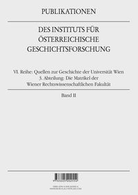 Produktbild: Die Matrikel der Wiener Rechtswissenschaftlichen Fakult&auml;t