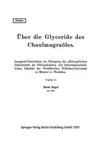Produktbild: &Uuml;ber die Glyceride des Chaulmugra&ouml;les