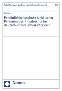 Produktbild: Pers&ouml;nlichkeitsschutz juristischer Personen des Privatrechts im deutsch-chinesischen Vergleich