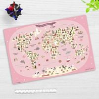 Produktbild Cover-your-desk Schreibtischunterlage für Kinder Weltkarte in rosa mit Tieren in deutsch, aus hochwertigem Vinyl , 60 x 40 cm