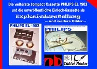 Produktbild: Die welterste Compact Cassette PHILIPS EL 1903 und die unver&ouml;ffentlichte Einloch-Kassette als Explosivdarstellung