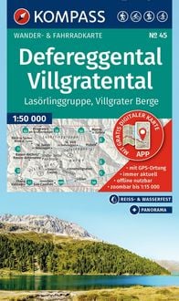 Produktbild: KOMPASS Wanderkarte 45 Defereggental, Villgratental, Las&ouml;rlinggruppe, Villgrater Berge 1:50.000