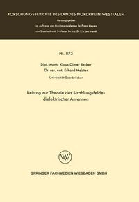 Produktbild: Beitrag zur Theorie des Strahlungsfeldes dielektrischer Antennen