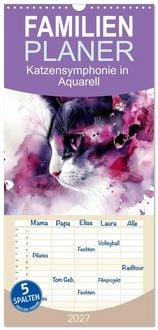 Produktbild: Familienplaner 2027 - Katzensymphonie in Aquarell mit 5 Spalten (Wandkalender, 21 x 45 cm) CALVENDO