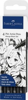 Produktbild Faber-Castell Tuschestifte Pitt Artist Pens Manga schwarz, 4er Etui, XS, M, SB und SC