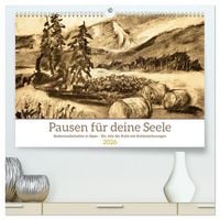 Produktbild: Pausen f&uuml;r deine Seele - Seelenlandschaften in Sepia - Ein Jahr der Ruhe mit Kohlezeichnungen (hochwertiger Premium Wandkalender 2026 DIN A2 quer), Kunstdruck in Hochglanz