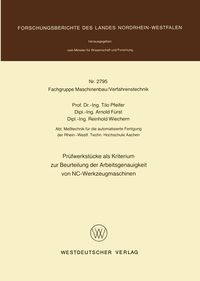 Produktbild: Pr&uuml;fwerkst&uuml;cke als Kriterium zur Beurteilung der Arbeitsgenauigkeit von NC-Werkzeugmaschinen
