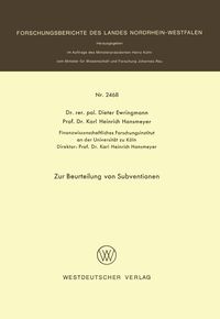 Produktbild: Zur Beurteilung von Subventionen