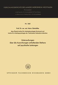 Produktbild: Untersuchungen &uuml;ber die Auswirkungen anhaltenden Stehens auf psychische Leistungen