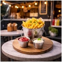 Produktbild neuetischkultur Edelstahl Pommes Servierset Eimer mit 2 Dipschalen Snack Set modern