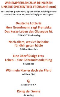 Produktbild: Wir empfehlen zum Reinlesen unsere Spitzentitel Fr&uuml;hjahr 2016