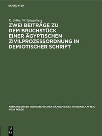 Produktbild: Zwei Beitr&auml;ge zu dem Bruchst&uuml;ck einer &auml;gyptischen Zivilproze&szlig;ordnung in demiotischer Schrift