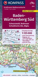 Produktbild: KOMPASS Gro&szlig;raum-Radtourenkarte 3711 Baden-W&uuml;rttemberg S&uuml;d,