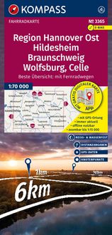 Produktbild: KOMPASS Fahrradkarte 3365 Region Hannover Ost, Hildesheim, Braunschweig, Wolfsburg, Celle, mit Knotenpunkten 1:70.000