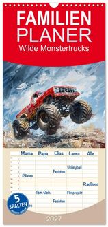 Produktbild: Familienplaner 2027 - Wilde Monstertrucks mit 5 Spalten (Wandkalender, 21 x 45 cm) CALVENDO