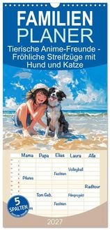 Produktbild: Familienplaner 2027 - Tierische Anime-Freunde - Fr&ouml;hliche Streifz&uuml;ge mit Hund und Katze mit 5 Spalten (Wandkalender, 21 x 45 cm) CALVENDO