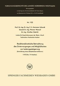 Produktbild: Reaktionskinetische Betrachtung des Sintervorganges und M&ouml;glichkeiten zur Leistungssteigerung