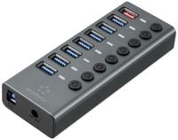Produktbild: Renkforce RF-6049086 USB-Hub 8 Port USB-A USB 3.2 Gen2 10 GBit/s einzeln schaltbar, mit Status-LEDs, mit Aluminiumgeh&auml;use Silber-Schwarz RF-HUB-380
