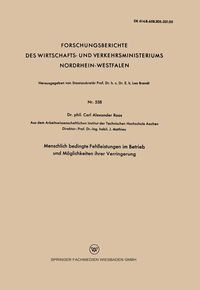 Produktbild: Menschlich bedingte Fehlleistungen im Betrieb und M&ouml;glichkeiten ihrer Verringerung