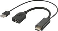 Produktbild: Renkforce RF-4777274 HDMI / DisplayPort Adapterkabel [1x HDMI-Stecker, USB 2.0 Stecker A - 1x DisplayPort Buchse] Schwarz 4K UHD 0.15 m