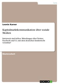 Produktbild: Kapitalmarktkommunikation &uuml;ber soziale Medien