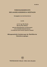 Produktbild: Mikrogeometrische Ver&auml;nderungen der Oberfl&auml;che bei Kaltumformvorg&auml;ngen