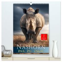 Produktbild: Nashorn - Stark. Stur. Schnell. (hochwertiger Premium Wandkalender 2027 DIN A2 hoch), Kunstdruck in Hochglanz