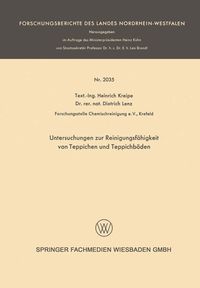 Produktbild: Untersuchungen zur Reinigungsf&auml;higkeit von Teppichen und Teppichb&ouml;den