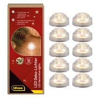Produktbild: Idena Deko Lichter 3 LED warmwei&szlig; wasserfest silber &Oslash;3x2,4cm 10 St&uuml;ck Teelichter batteriebetrieben