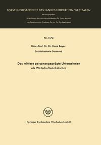 Produktbild: Das mittlere personengepr&auml;gte Unternehmen als Wirtschaftsstabilisator
